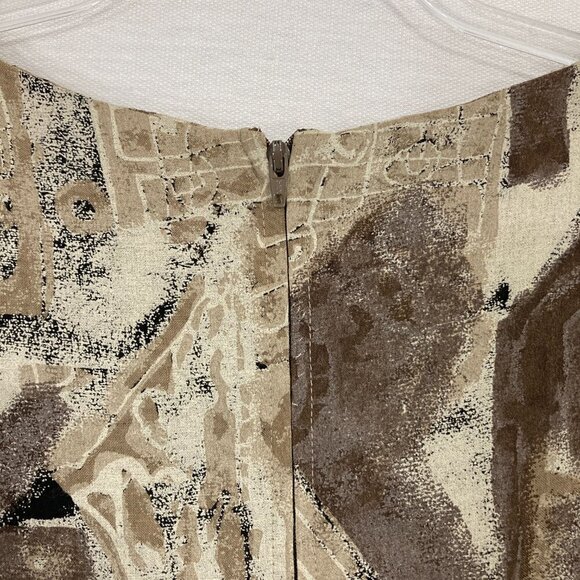 Vintage All that Jazz Brown Gray Abstract Artsy Soft Rayon Midi Dress Medium - Picture 9 of 13